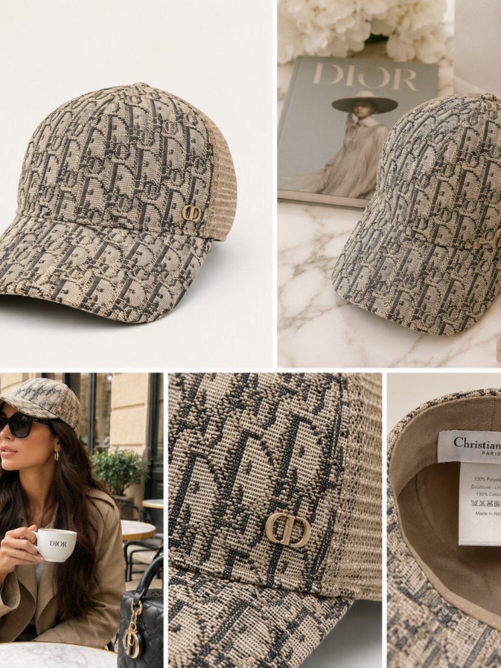 Dior Beige and Blue Monogram Cap